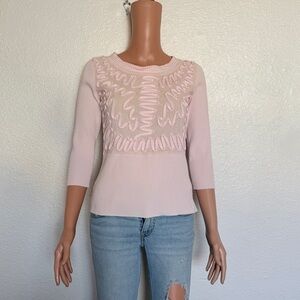 Pink Rib Knit Squiggle Appliqué Sweater Girly Coquette Y2K Size M
